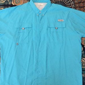 Columbia Omni-Shade Fishing Shirt XXXL AQUA Blue